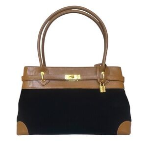 NEW Ashneil Black with Light Tan Leather Top Handle Bag with Gold Lock and Key